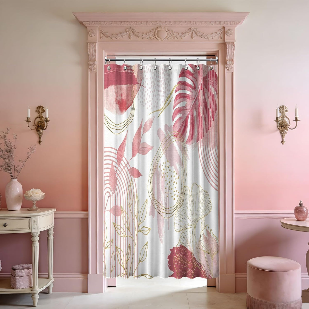 Light Pink and White Stall Shower Curtain, 48x72 in Narrow Small