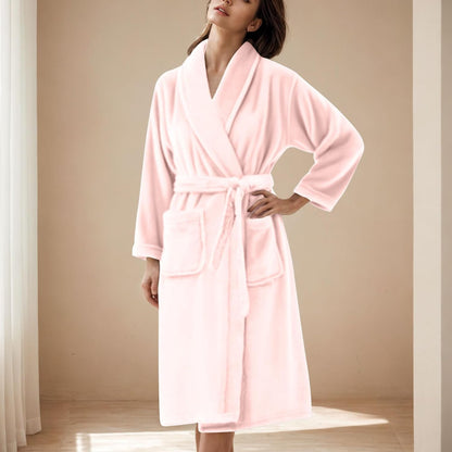 Kimono Flannel Bathrobe for Women Terry Cloth Robes Quick Dry Warm Soft Knee Length Towel Bathrobes with Blet