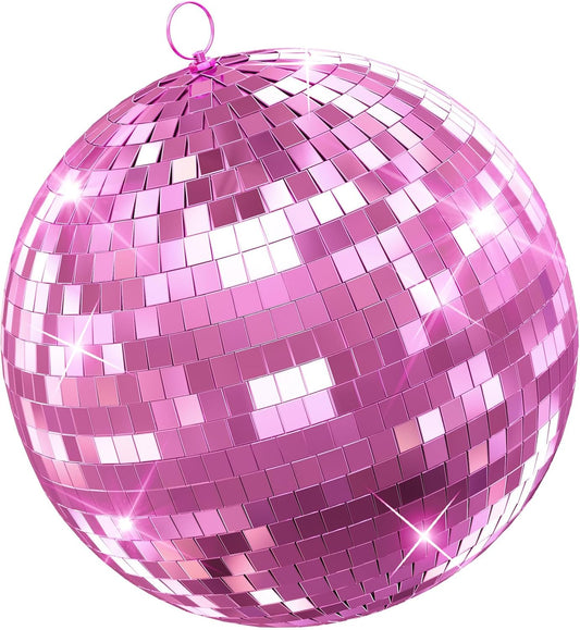 20 Inch Large Disco Ball Mirror Ball Christmas Decoration, Hanging Silver Color Big Disco Ball Decor Wedding Decoration (12Inch Pink)