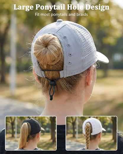 Ponytail Running Hat for Women with Large Hole – Foldable Breathable Performance Baseball Cap for Outdoor Sports