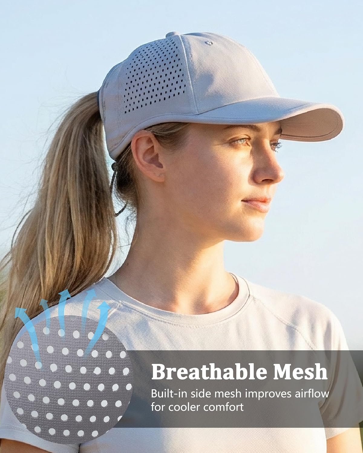 Ponytail Running Hat for Women with Large Hole – Foldable Breathable Performance Baseball Cap for Outdoor Sports