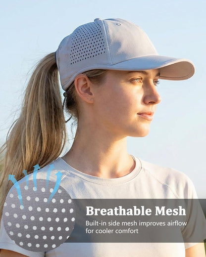 Ponytail Running Hat for Women with Large Hole – Foldable Breathable Performance Baseball Cap for Outdoor Sports