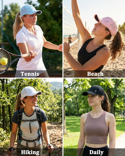 Ponytail Running Hat for Women with Large Hole – Foldable Breathable Performance Baseball Cap for Outdoor Sports