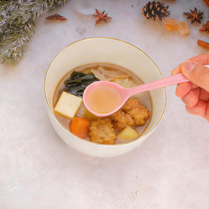 Ceramic Spoons Set of 8, Ceramic Chinese Soup Spoon, Asian Soup Spoons, Pink Japanese Spoon Large for Ramen Pho Wonton Dumpling Miso, Deep Oval Hook Design (8, Pink)