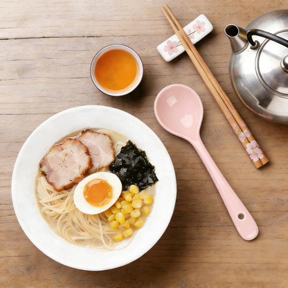 Ceramic Spoons Set of 8, Ceramic Chinese Soup Spoon, Asian Soup Spoons, Pink Japanese Spoon Large for Ramen Pho Wonton Dumpling Miso, Deep Oval Hook Design (8, Pink)