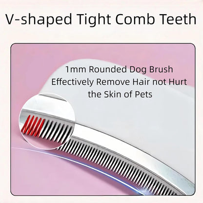 Pink Large Dog Shedding Brush, Tight V-Tooth Pet Brush with Ergonomic Design Comfort Grip, Professional Dogs Deshedding Tool for Tiny Breeds and Cats