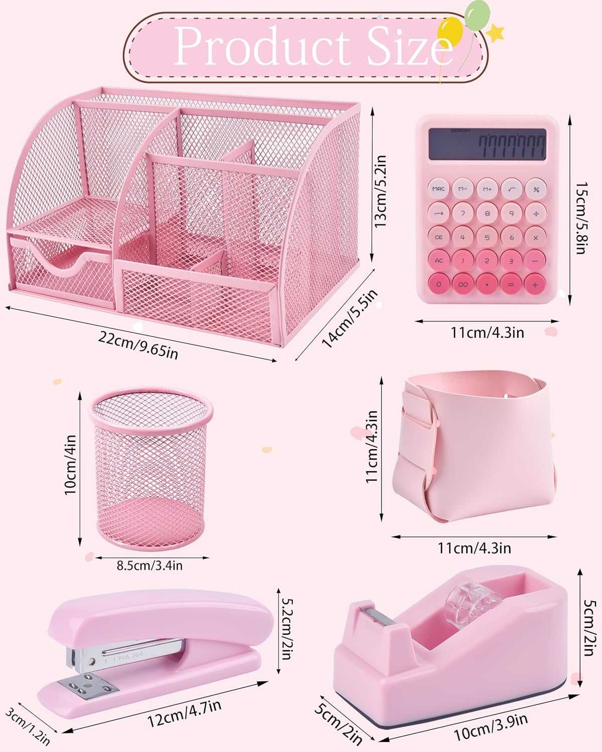 23pc Pink Desk Accessories and Organizers with Mesh Organizer Stapler Tape Dispenser Calculator and a Lot of Office Pink Office Supplies Beautifully Presented in a Gift Box