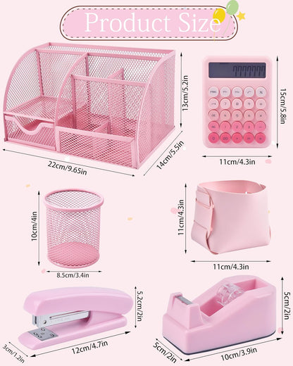 23pc Pink Desk Accessories and Organizers with Mesh Organizer Stapler Tape Dispenser Calculator and a Lot of Office Pink Office Supplies Beautifully Presented in a Gift Box