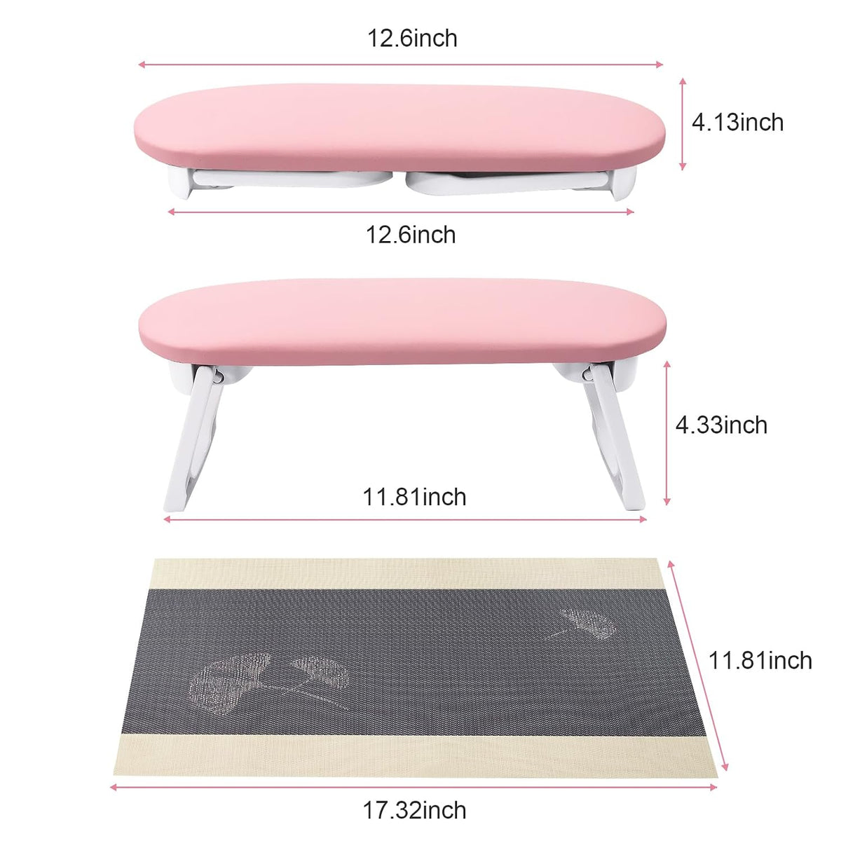 Subay Nail Arm Rest, Foldable PU Leather Manicure Hand Rest for Acrylic Nails Cushion Hand Holder, Nail Arm Rest Pillow Nail Art Tool for Nails Tech Manicure Pedicure Salon Home Use - Pink