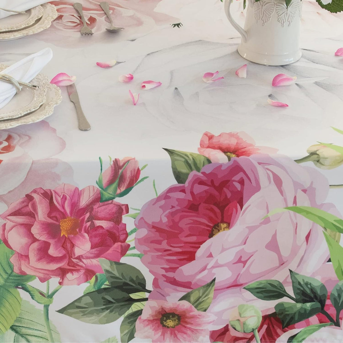 Pink Roses Rectangle Tablecloth 60x84 Inch, Waterproof Summer Floral Table Cover Rosette Table Cloth, Red Rose Rectangular Table Décor Washable Fabric for Party, Picnic, Camping, Kitchen, Dining Room