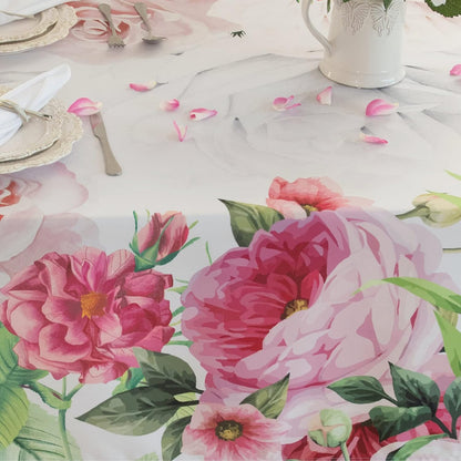 Pink Roses Rectangle Tablecloth 60x84 Inch, Waterproof Summer Floral Table Cover Rosette Table Cloth, Red Rose Rectangular Table Décor Washable Fabric for Party, Picnic, Camping, Kitchen, Dining Room
