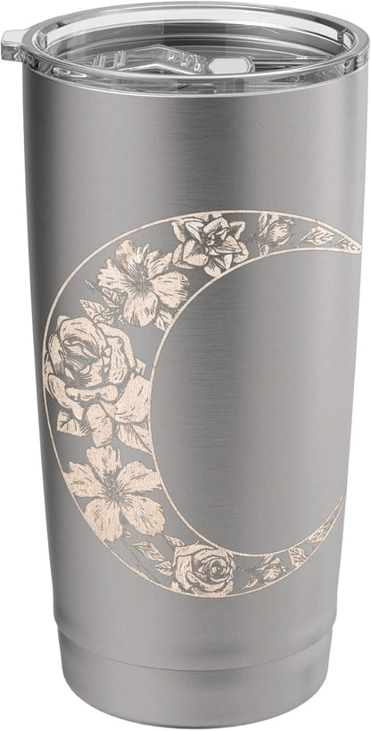 Trendy Rose Filled Crescent Moon Peach Colour Stainless Steel Insulated Tumbler