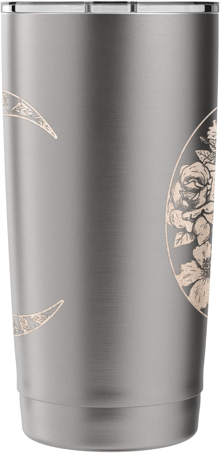 Trendy Rose Filled Crescent Moon Peach Colour Stainless Steel Insulated Tumbler
