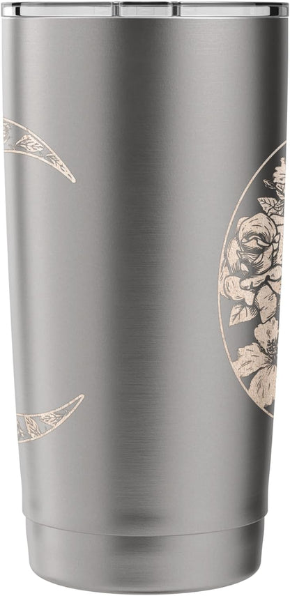 Trendy Rose Filled Crescent Moon Peach Colour Stainless Steel Insulated Tumbler