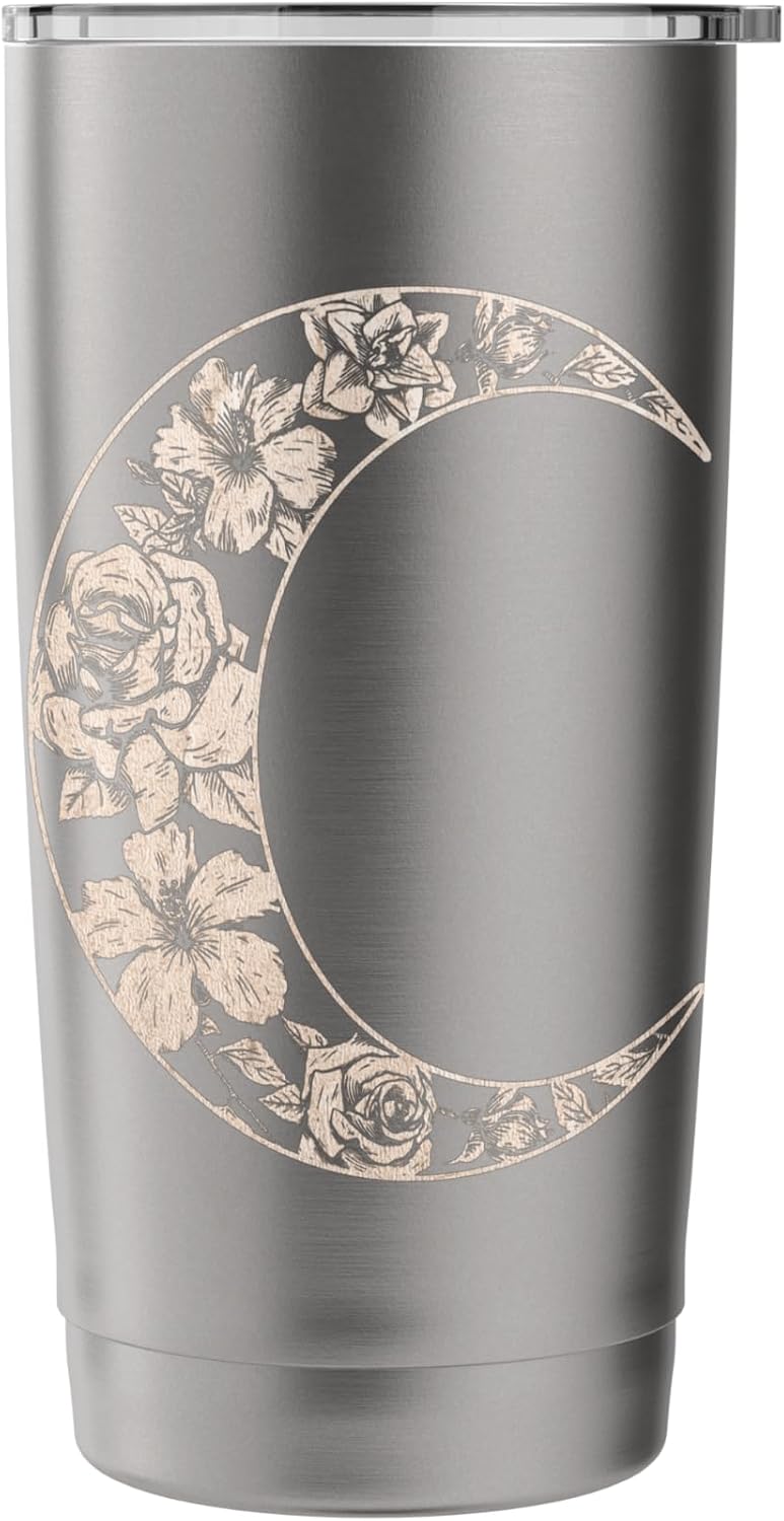 Trendy Rose Filled Crescent Moon Peach Colour Stainless Steel Insulated Tumbler