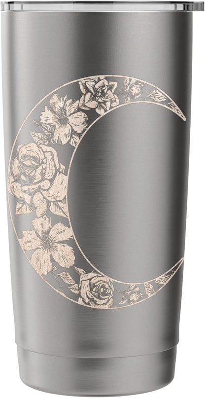 Trendy Rose Filled Crescent Moon Peach Colour Stainless Steel Insulated Tumbler