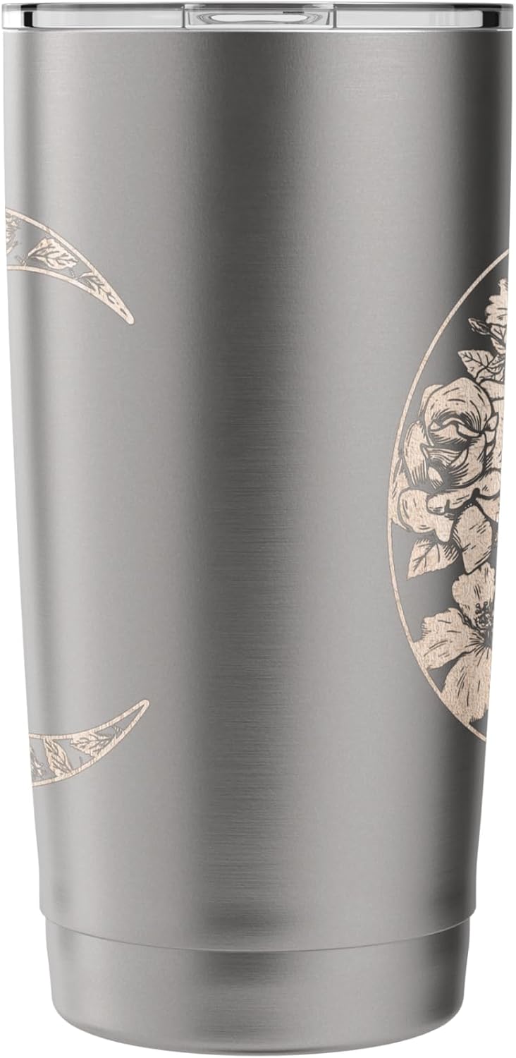 Trendy Rose Filled Crescent Moon Peach Colour Stainless Steel Insulated Tumbler