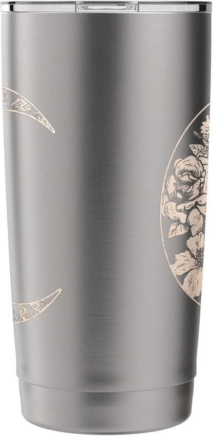 Trendy Rose Filled Crescent Moon Peach Colour Stainless Steel Insulated Tumbler