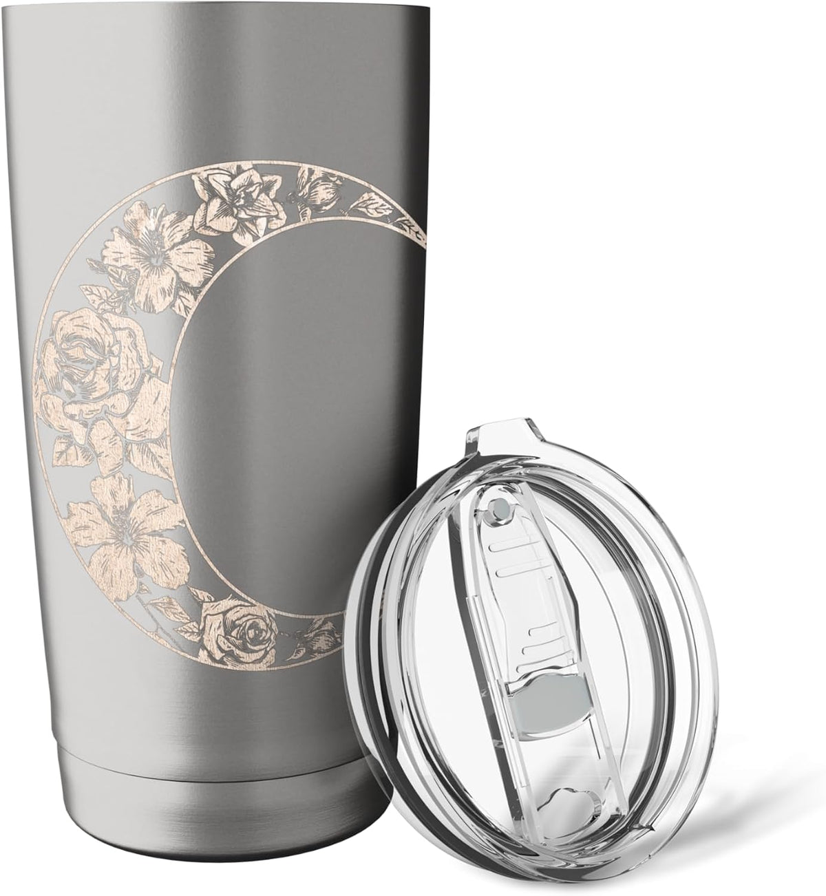 Trendy Rose Filled Crescent Moon Peach Colour Stainless Steel Insulated Tumbler