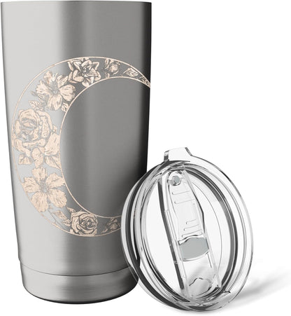 Trendy Rose Filled Crescent Moon Peach Colour Stainless Steel Insulated Tumbler