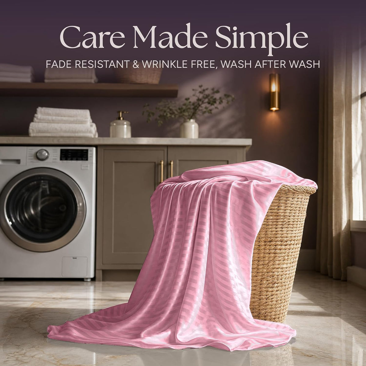 Satin Sheets Queen Size – 4 Piece Luxury Silky Bed Set, Softer Than Silk, 15" Deep Pocket, Cooling & Wrinkle-Free, Moisture-Wicking & Breathable for Hair & Skin (Striped Pink)