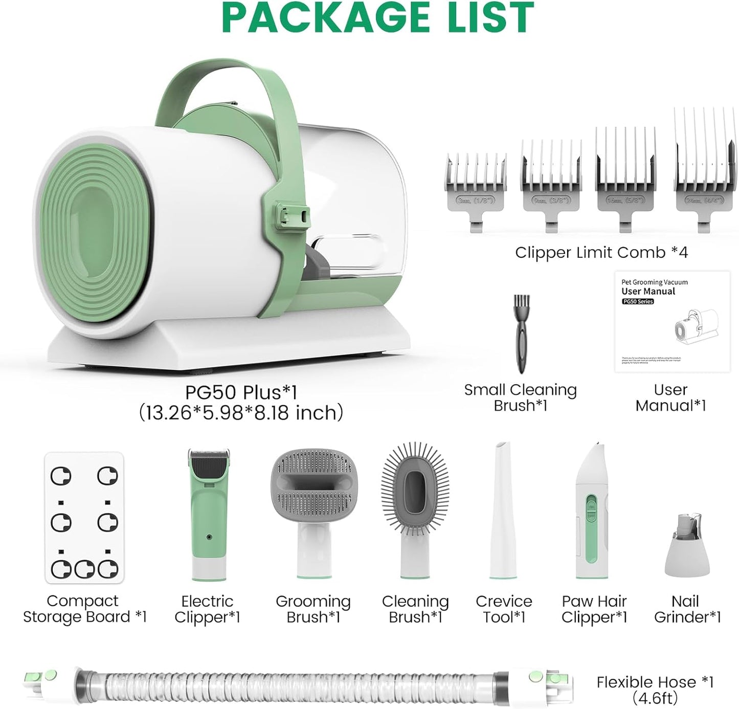 Dog Grooming Vacuum, Pet Grooming Kit with Clipper Nail Trimmer Grinder, 2.5L Dust Cup 7 Grooming Tools 11000Pa Dog Hair Vacuum for Shedding Grooming, Home Cleaning, PG50 Plus