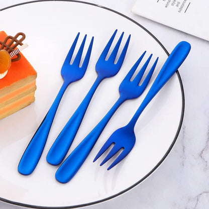 YDware Dessert Pastry Forks, 18/10 Stainless Steel Cake Forks Blue Fruits Forks Set of 8, 5.4 Inch Small Salad Forks Appetizer Forks with Pink Gift Box, Dishwasher Safe