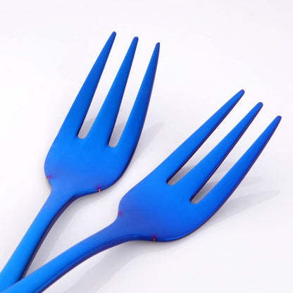 YDware Dessert Pastry Forks, 18/10 Stainless Steel Cake Forks Blue Fruits Forks Set of 8, 5.4 Inch Small Salad Forks Appetizer Forks with Pink Gift Box, Dishwasher Safe