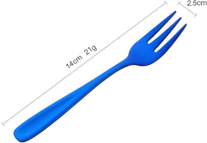 YDware Dessert Pastry Forks, 18/10 Stainless Steel Cake Forks Blue Fruits Forks Set of 8, 5.4 Inch Small Salad Forks Appetizer Forks with Pink Gift Box, Dishwasher Safe