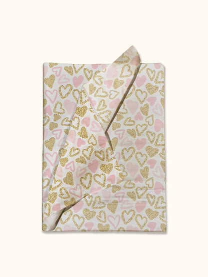 Pink and Gold Hearts Printed Tissue Paper for Valentine's Day Gift Bags or Boxes and Wrapping - Bulk Decorative Art Tissue Paper for Packaging and Gifting | 24 Sheets 20" x 30"