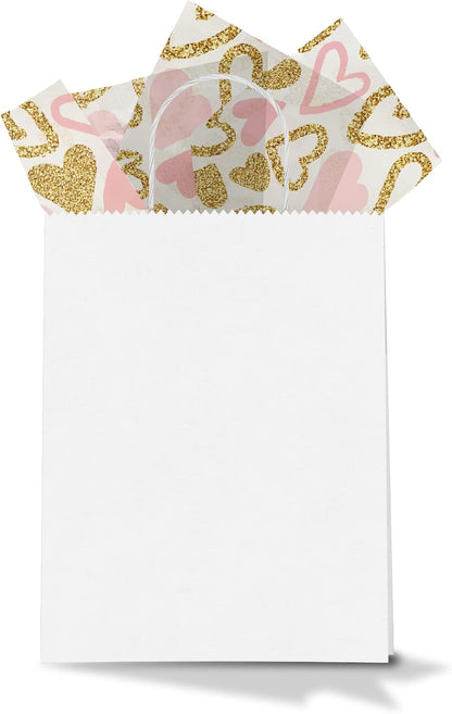 Pink and Gold Hearts Printed Tissue Paper for Valentine's Day Gift Bags or Boxes and Wrapping - Bulk Decorative Art Tissue Paper for Packaging and Gifting | 24 Sheets 20" x 30"