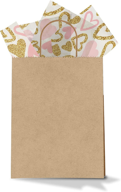 Pink and Gold Hearts Printed Tissue Paper for Valentine's Day Gift Bags or Boxes and Wrapping - Bulk Decorative Art Tissue Paper for Packaging and Gifting | 24 Sheets 20" x 30"