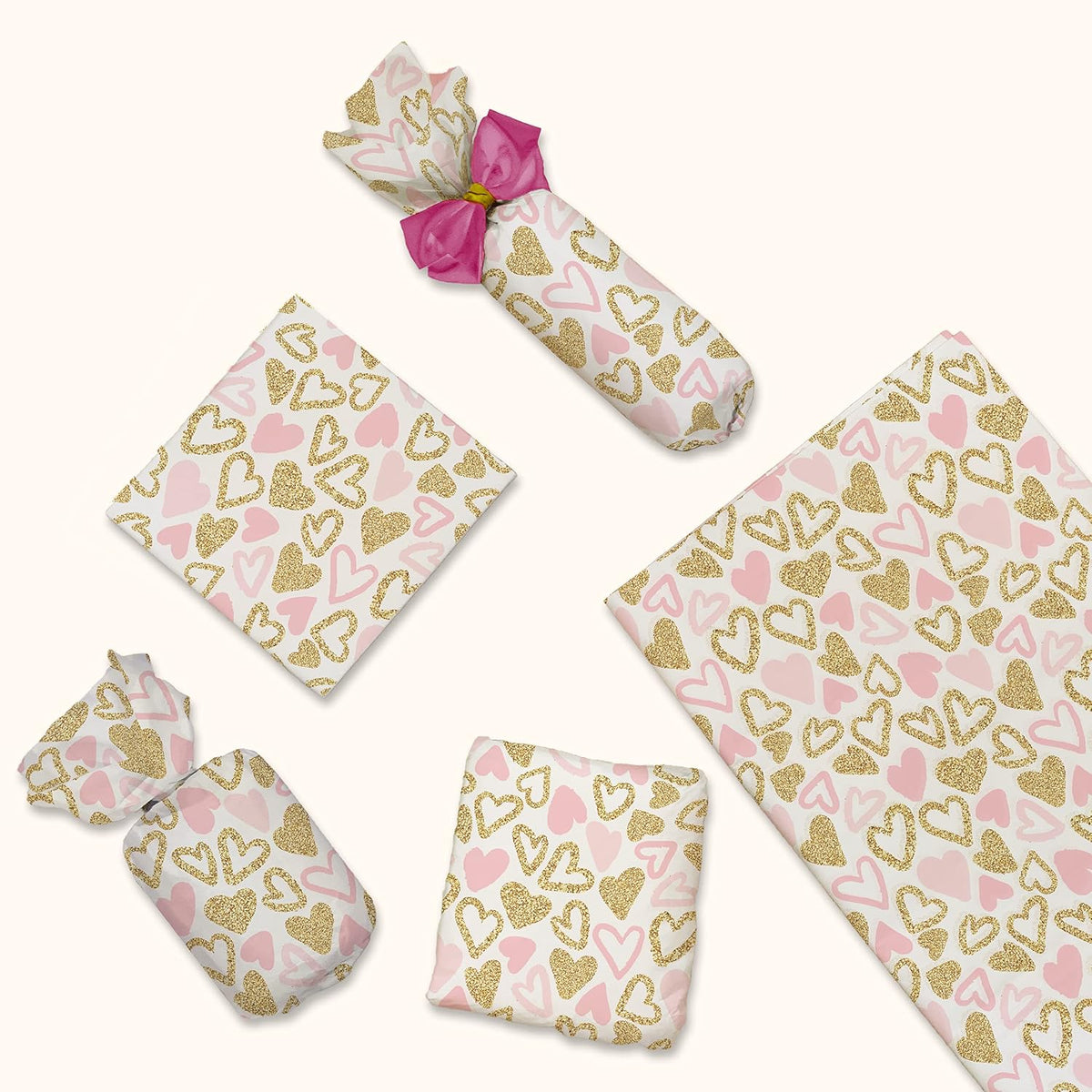 Pink and Gold Hearts Printed Tissue Paper for Valentine's Day Gift Bags or Boxes and Wrapping - Bulk Decorative Art Tissue Paper for Packaging and Gifting | 24 Sheets 20" x 30"