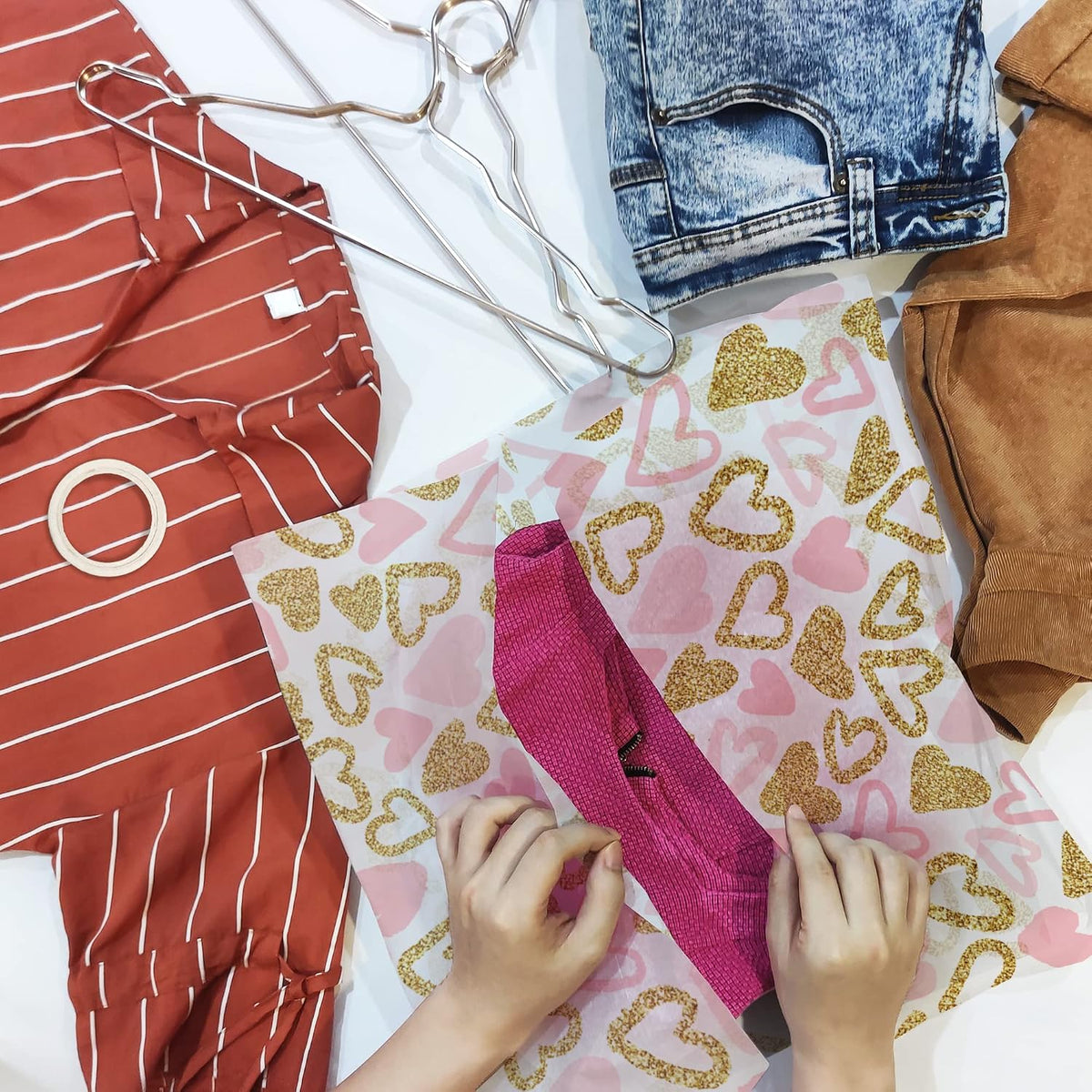 Pink and Gold Hearts Printed Tissue Paper for Valentine's Day Gift Bags or Boxes and Wrapping - Bulk Decorative Art Tissue Paper for Packaging and Gifting | 24 Sheets 20" x 30"