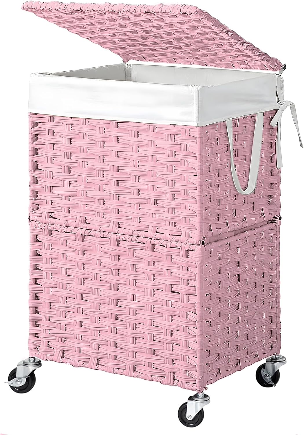 Wicker Laundry Basket with Wheels,Rolling Laundry Hamper with Lid