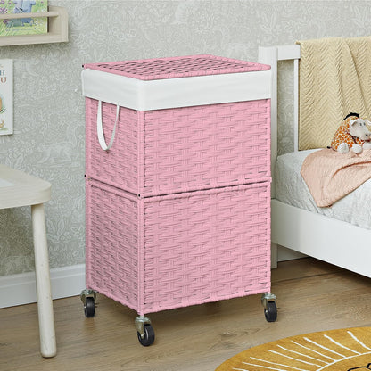 Wicker Laundry Basket with Wheels,Rolling Laundry Hamper with Lid