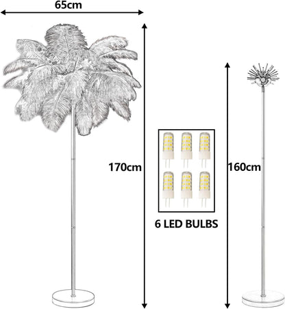 Natural Ostrich Feather Lamp Modern Floor Lamp for Living Room LED Standing Lamp with Foot Switch Gold Finish Elegant Feather Lampshade for Girl Bedroom Decor (Pink)