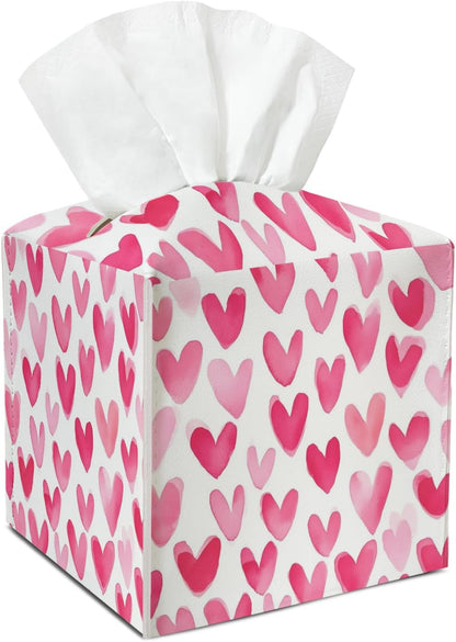 Pink Heart Leather Tissue Box Cover Square Cute Tissue Holder for Car Livingroom Office Decor Ideal Gifts for Women Colleagues Girls Sister Bestie Daughter Birthday Christmas Housewarming - YT0188