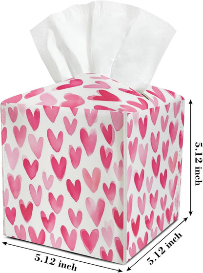Pink Heart Leather Tissue Box Cover Square Cute Tissue Holder for Car Livingroom Office Decor Ideal Gifts for Women Colleagues Girls Sister Bestie Daughter Birthday Christmas Housewarming - YT0188