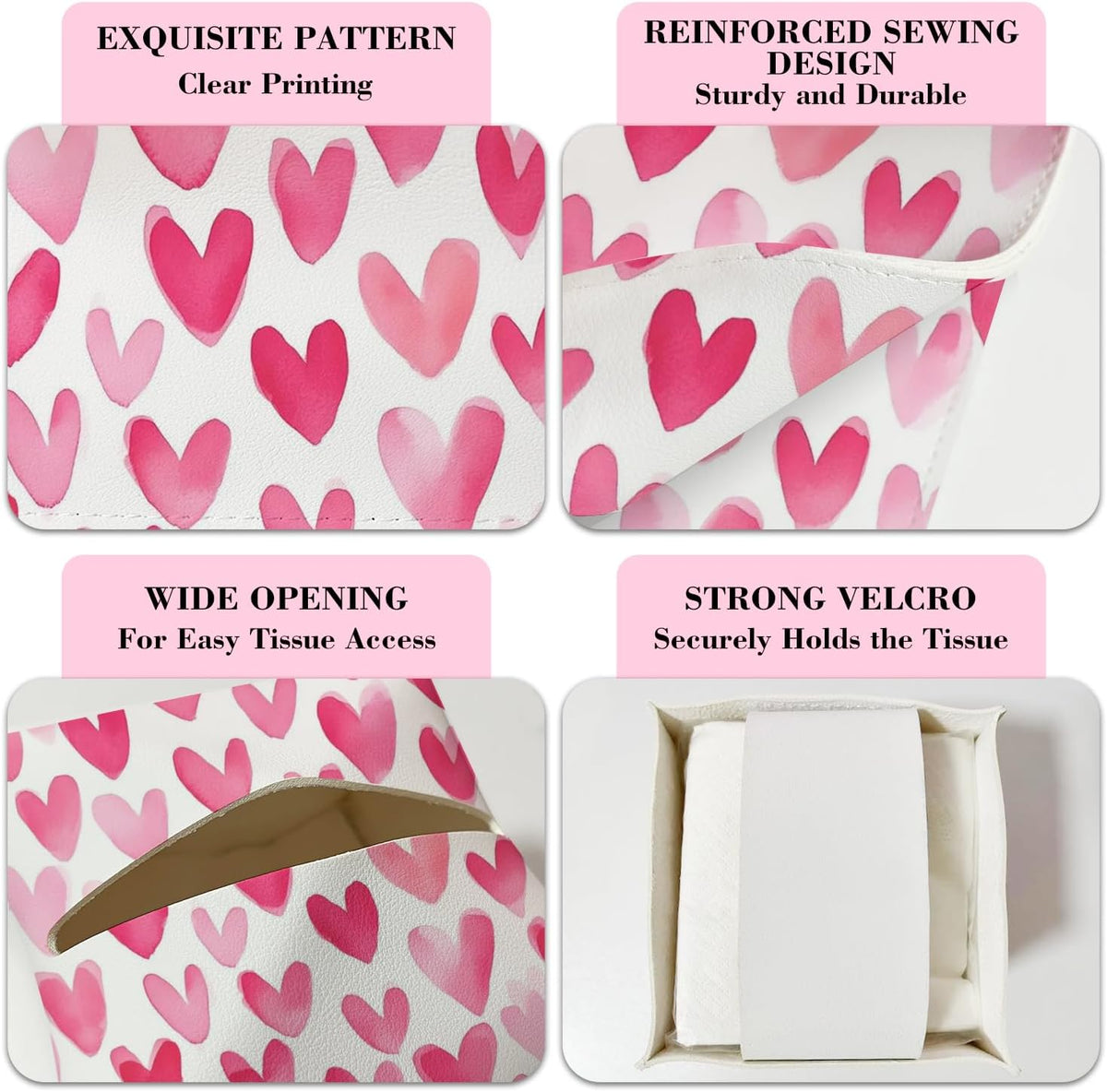 Pink Heart Leather Tissue Box Cover Square Cute Tissue Holder for Car Livingroom Office Decor Ideal Gifts for Women Colleagues Girls Sister Bestie Daughter Birthday Christmas Housewarming - YT0188