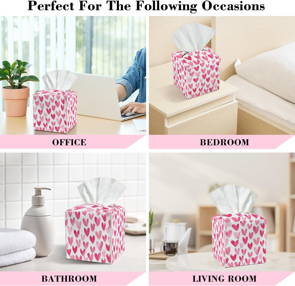 Pink Heart Leather Tissue Box Cover Square Cute Tissue Holder for Car Livingroom Office Decor Ideal Gifts for Women Colleagues Girls Sister Bestie Daughter Birthday Christmas Housewarming - YT0188
