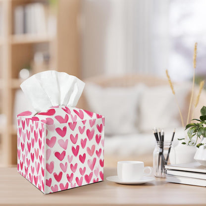 Pink Heart Leather Tissue Box Cover Square Cute Tissue Holder for Car Livingroom Office Decor Ideal Gifts for Women Colleagues Girls Sister Bestie Daughter Birthday Christmas Housewarming - YT0188
