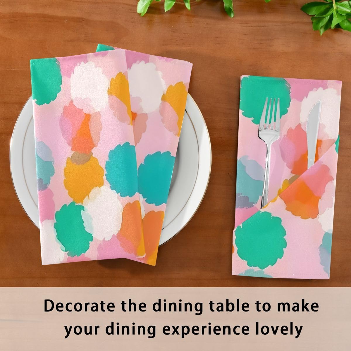 Polka Dot Pink Cloth Napkins 4pcs/Set 20 x 20 Inch Washable Polyester Dinner Napkins - Great for Weddings Parties Holiday Dinner & More