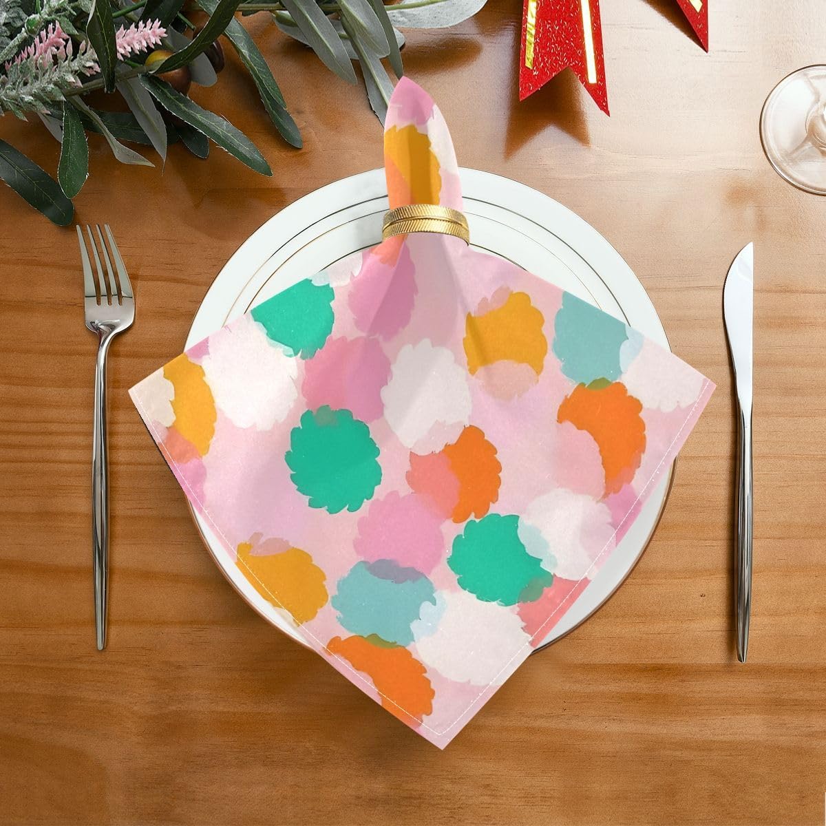 Polka Dot Pink Cloth Napkins 4pcs/Set 20 x 20 Inch Washable Polyester Dinner Napkins - Great for Weddings Parties Holiday Dinner & More