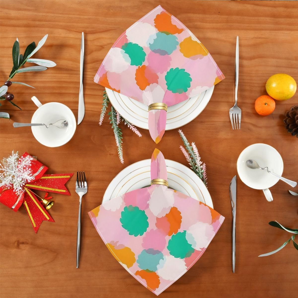 Polka Dot Pink Cloth Napkins 4pcs/Set 20 x 20 Inch Washable Polyester Dinner Napkins - Great for Weddings Parties Holiday Dinner & More