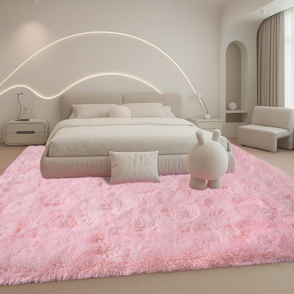 Pink Fluffy Shag Area Rug, Non-Slip Thick Soft Carpet for Home