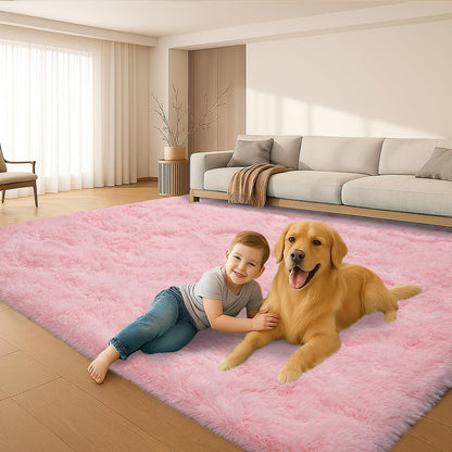 Pink Fluffy Shag Area Rug, Non-Slip Thick Soft Carpet for Home
