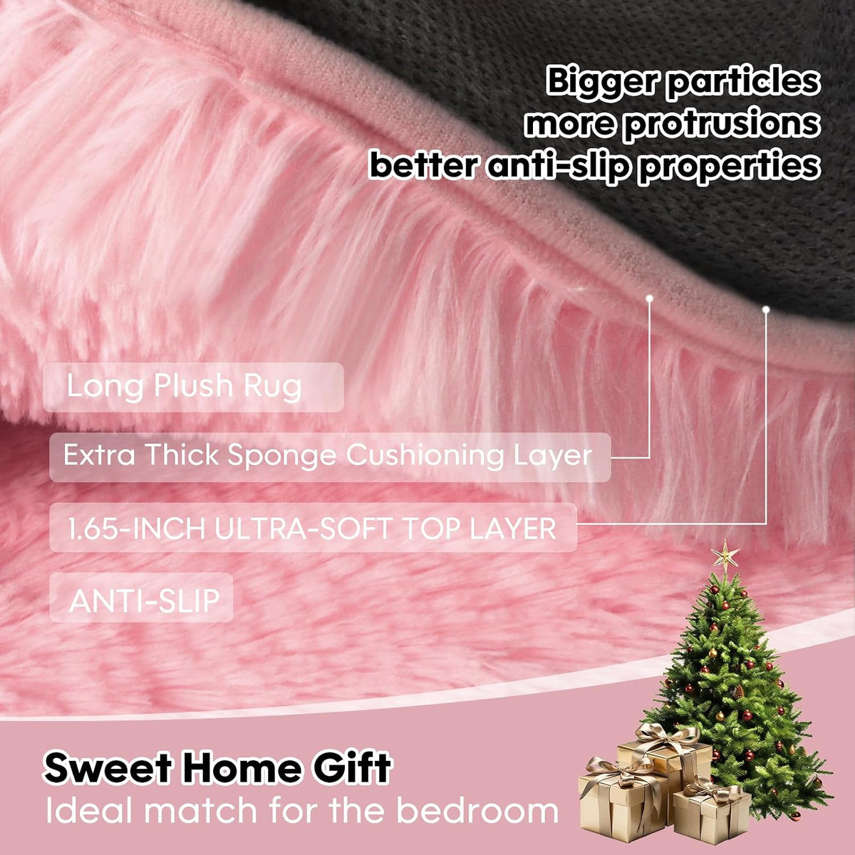 Pink Fluffy Shag Area Rug, Non-Slip Thick Soft Carpet for Home