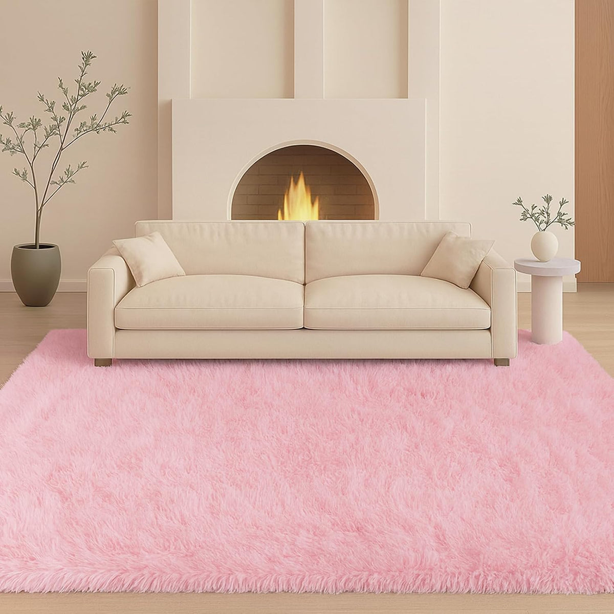Pink Fluffy Shag Area Rug, Non-Slip Thick Soft Carpet for Home