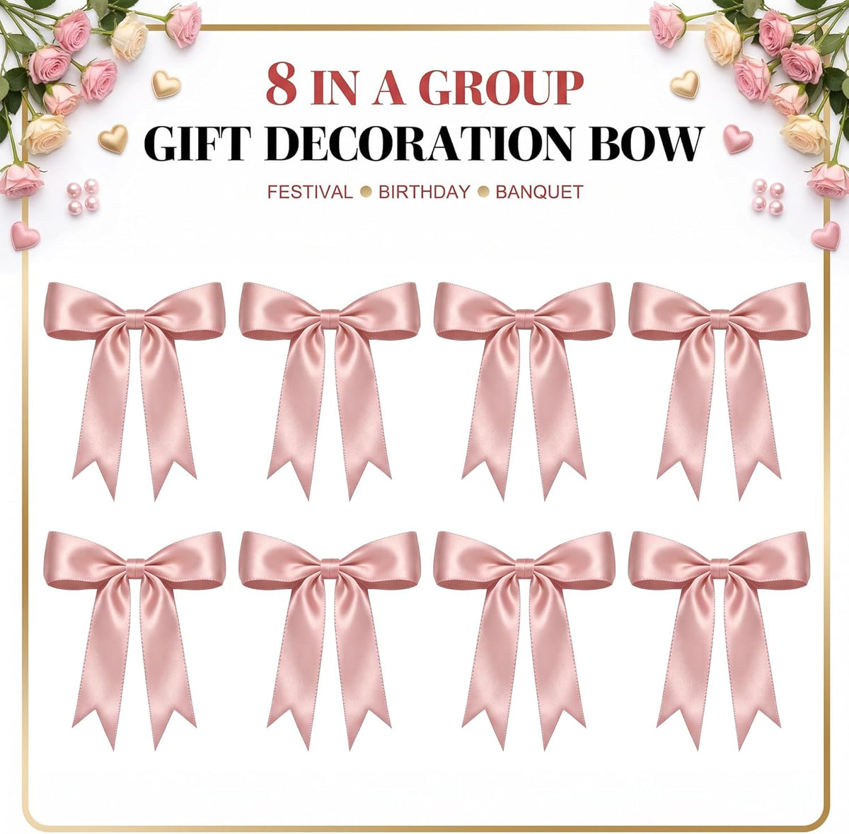 1 String Pink Bow Garland Banner Decorations, Pre-Strung Satin Ribbon Bows for Birthday, Baby Shower, Bridal Shower, Coquette Girls Room, Bow Themed Party, Wedding, Christmas Tree Decorations